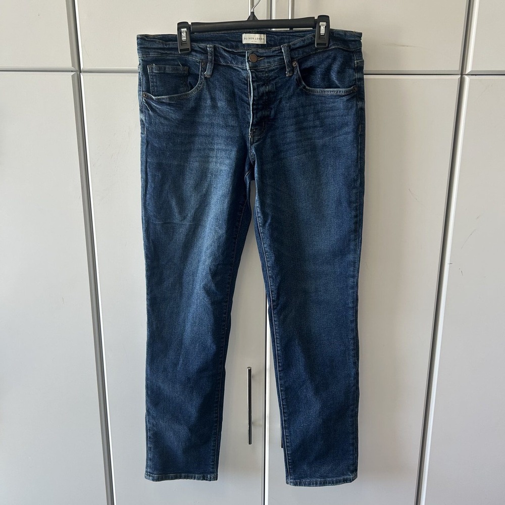 Oliver Logan LA CA Mens Dark Wash Straight Leg Denim Jeans Blue Size 30